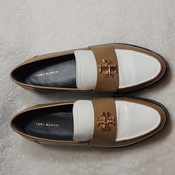 Tory Burch Mini Everly Chunky Loafers  white and brown colorblock gold hardware - Picture 6 of 16
